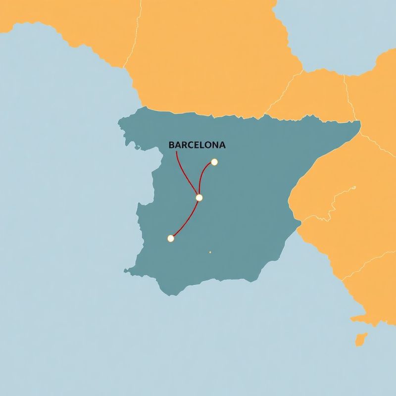 Mapa estilizado de España y Europa occidental con rutas partiendo de Barcelona